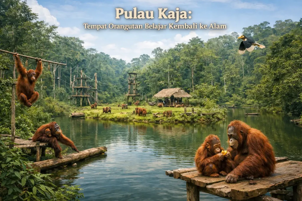 Pulau Kaja Tempat Orangutan Belajar Kembali ke Alam