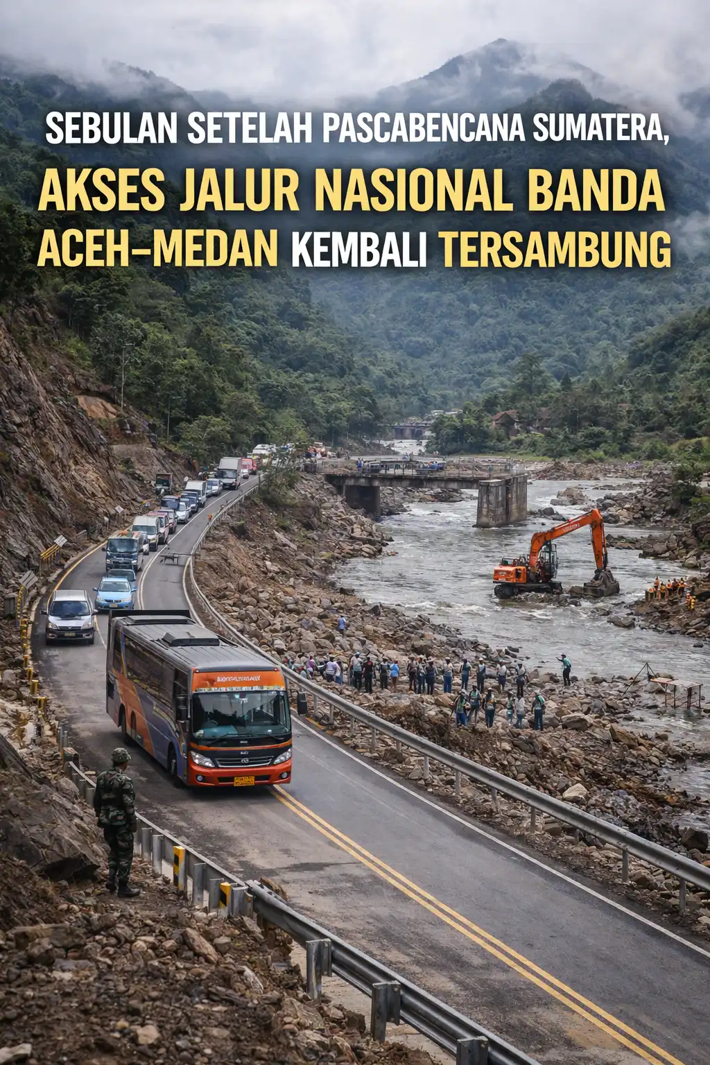 Read more about the article Sebulan Setelah Pascabencana Sumatera, Akses Jalur Nasional Banda Aceh–Medan Kembali Tersambung