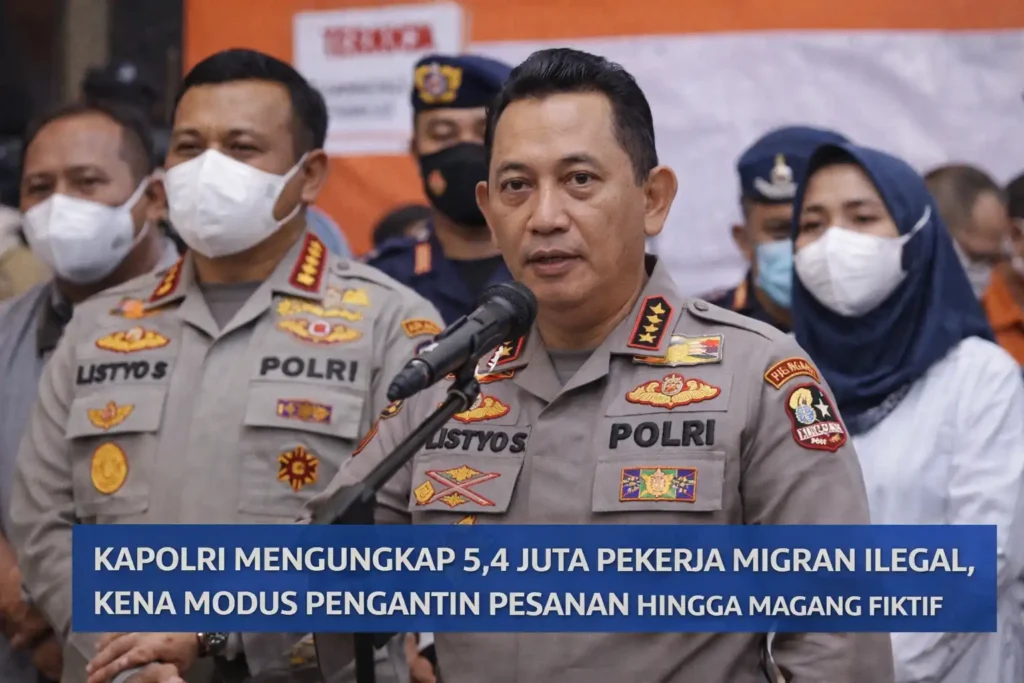 buatkan gambar dari Kapolri Mengungkap 5,4 Juta Pekerja Migran Ilegal