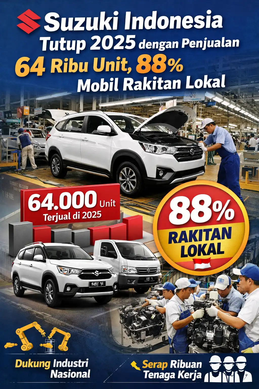Read more about the article Suzuki Indonesia Tutup 2025 dengan Penjualan 64 Ribu Unit, 88 Persen Mobil Rakitan Lokal